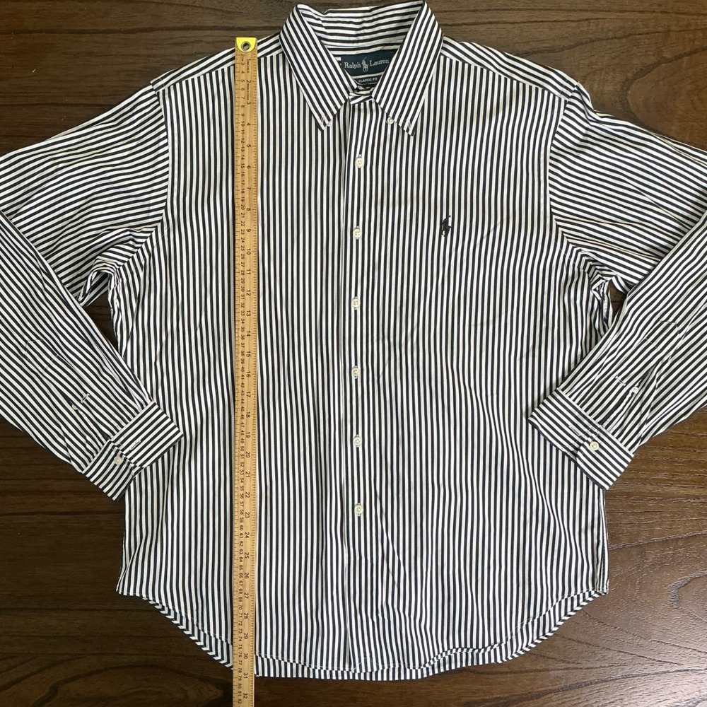 Ralph Lauren Mens Classic Fit Striped Button Down Shirt XL Navy Blue White Pony - Picture 4 of 7